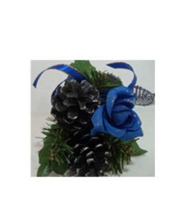 Pick con rose blu e pigne argento