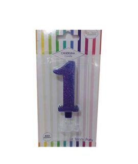 Candela numeri colore blu glitterato 8 cm