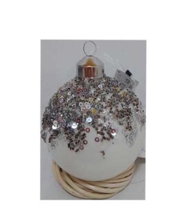 Pallina natalizia bianca con perline e paillettes 1