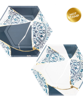 Piatto esagonale mosaico Kintsugi Blu