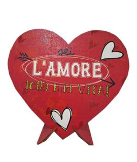 Targa in legno CUORE con scritta gialla