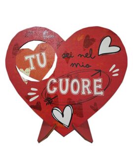 Targa in legno CUORE con cuoricini bianchi