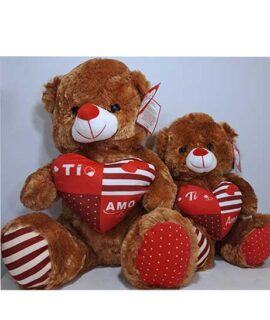 ORSETTO MARRONE CON CUORE STRISCE E POIS