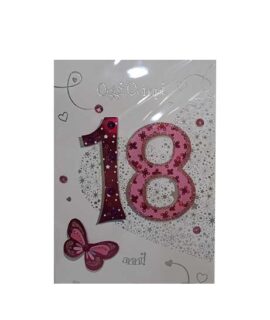 Biglietto 18 anni paillettes fucsia con farfalla