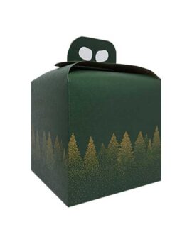 Scatola portapanettone verde con alberi oro 1