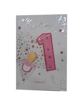 Biglietto Primo Compleanno paillettes