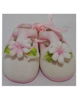 Scarpine con fiore e bordo rosa per confettata