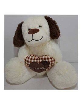 Peluche cane con cuore marrone TI AMO 25 cm
