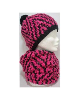 Cappello con pon pon + collo DONNA  bicolore
