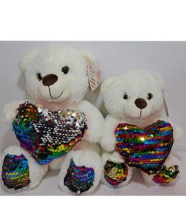 Peluche orsetto bianco con cuore gira brilla