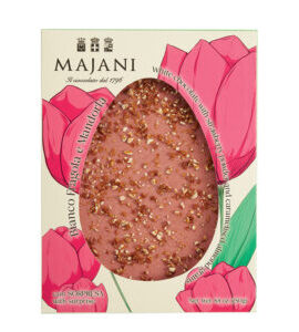 Uovo di cioccolato BIANCO FRAGOLA E MANDORLA Platò piatto MAJANI 250 gr