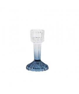 Candelabro in vetro rigato sfumato AZZURRO 11 cm