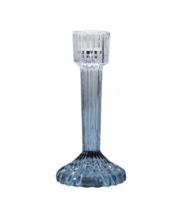 Candelabro in vetro rigato sfumato AZZURRO 16 cm