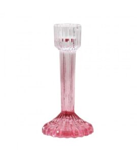 Candelabro in vetro rigato sfumato ROSA 16 cm