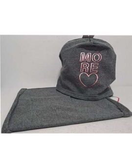 Cappello + collo bimba con scritta MORE rosa