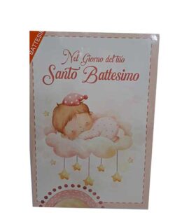 Biglietto Battesimo con bimba rosa
