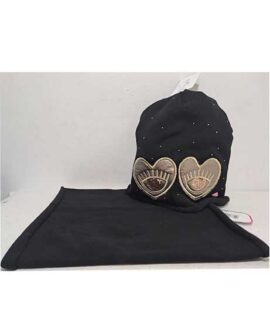 Cappello + collo bimba con cuori dorati