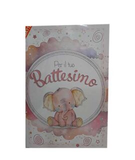Biglietto Battesimo con elefante rosa