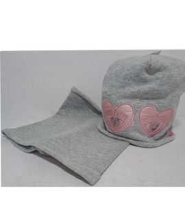 Cappello + collo bimba con cuori rosa