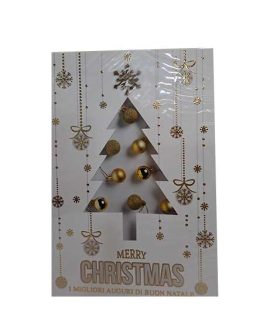 Biglietto Merry Christmas con albero e palline oro