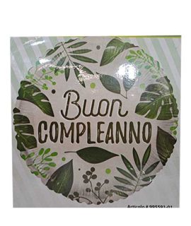 Pallone Buon Compleanno con foglie verdi