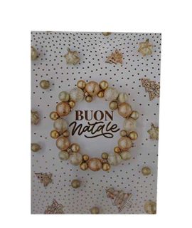 Biglietto Buon Natale con ghirlanda di palline oro