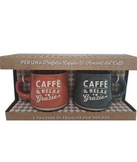 Set 2 tazzine con frase: CAFFE' E RELAX GRAZIE