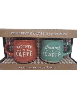 Set 2 tazzine con frase: PARTNER IN CAFFE'