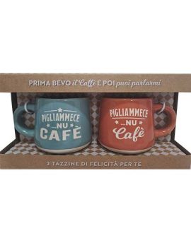 Set 2 tazzine con frase: PIGLIAMMECE NU CAFE'
