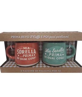 Set 2 tazzine con frase: MIA SORELLA PRIMA DI OGNI COSA