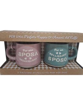 Set 2 tazzine con frase: PER UNA SPOSA MERAVIGLIOSA - PER UN BELLISSIMO SPOSO