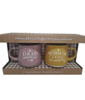 Set 2 tazzine con frase: ZIA SEI SEMPRE QUI - RICORDA CHE LA ZIA C'E' SEMPRE