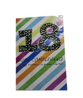 Biglietto 18 anni con pois e strisce colorate