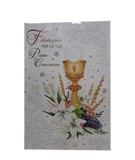 Biglietto Comunione con calice e gigli