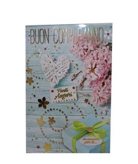 Biglietto compleanno con cuore e fiori