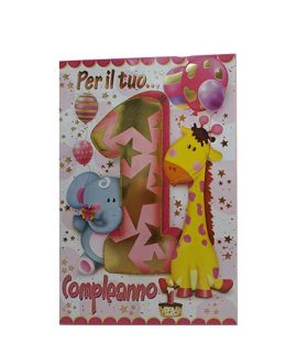 Biglietto Primo Compleanno con giraffa