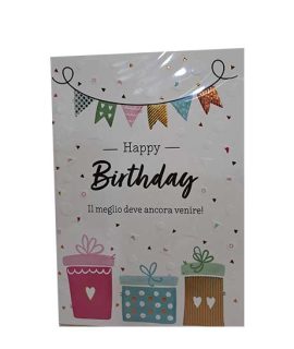 Biglietto Happy Birthday con pacchi regalo
