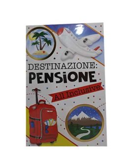 Biglietto pensione con aereo e valigia