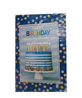 Biglietto compleanno con torta a righe celeste