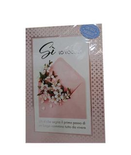 Biglietto matrimonio con greca rosa