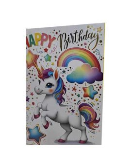 Biglietto Happy Birthday UNICORNO con arcobaleno