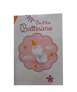 Biglietto Battesimo con BIBERON rosa