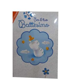 Biglietto Battesimo con BIBERON celeste