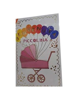 Biglietto nascita con carrozzina ROSA