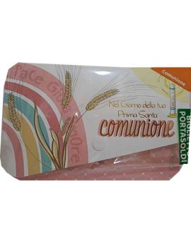 Biglietto COMUNIONE ROSA con bottone con CANDELA