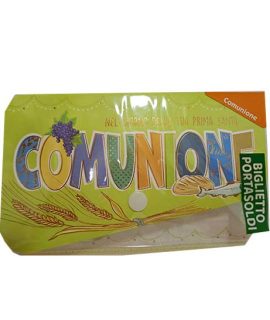 Biglietto COMUNIONE VERDE con bottone con SPIGHE