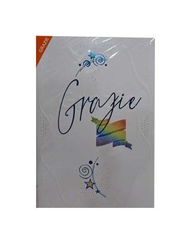 Biglietto GRAZIE con scritta blu