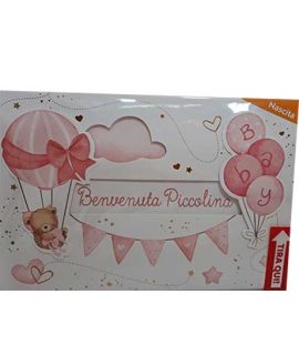 Biglietto Nascita rosa con tirante