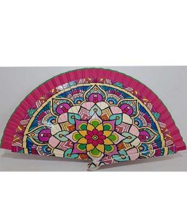Ventaglio geometrico floreale con banda fucsia