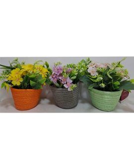 Piantina artificiale in vaso di corda colorata